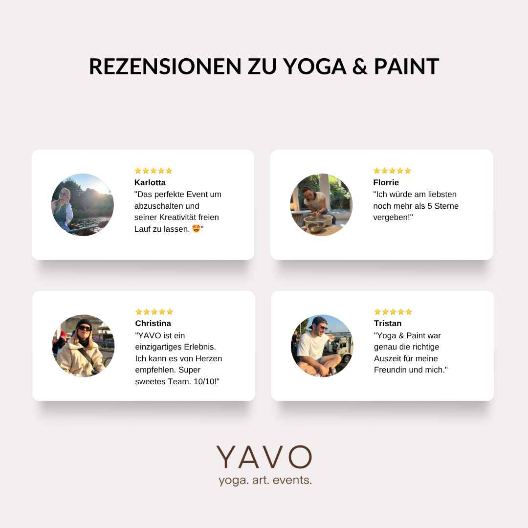 Rezensionen von vier Personen mit 5 Sternen bei YAVO Yoga & Art Events